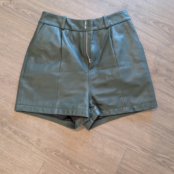 Walter Baker Olive Green Faux Leather High-Waist Shorts